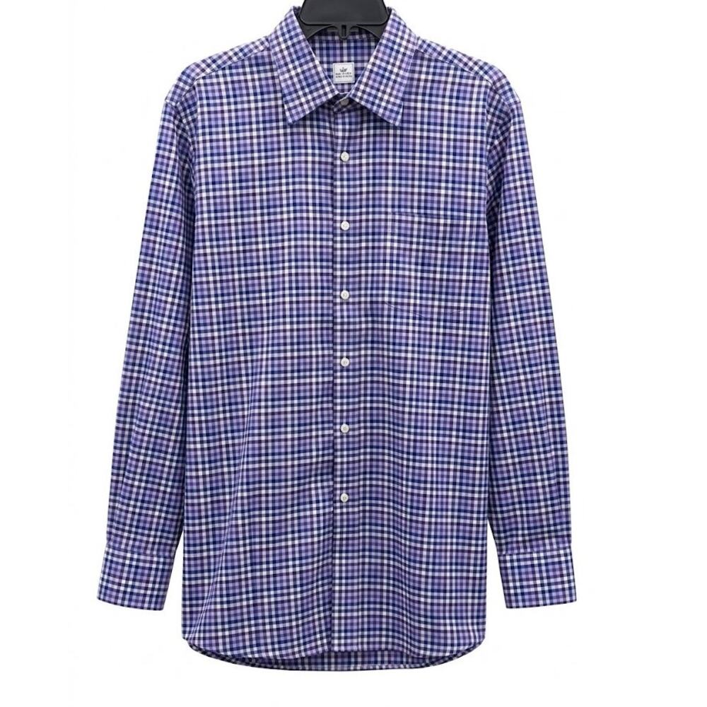 Peter Millar Men's L Blue Purple Gingham Check Button Down Long Sleeve Shirt